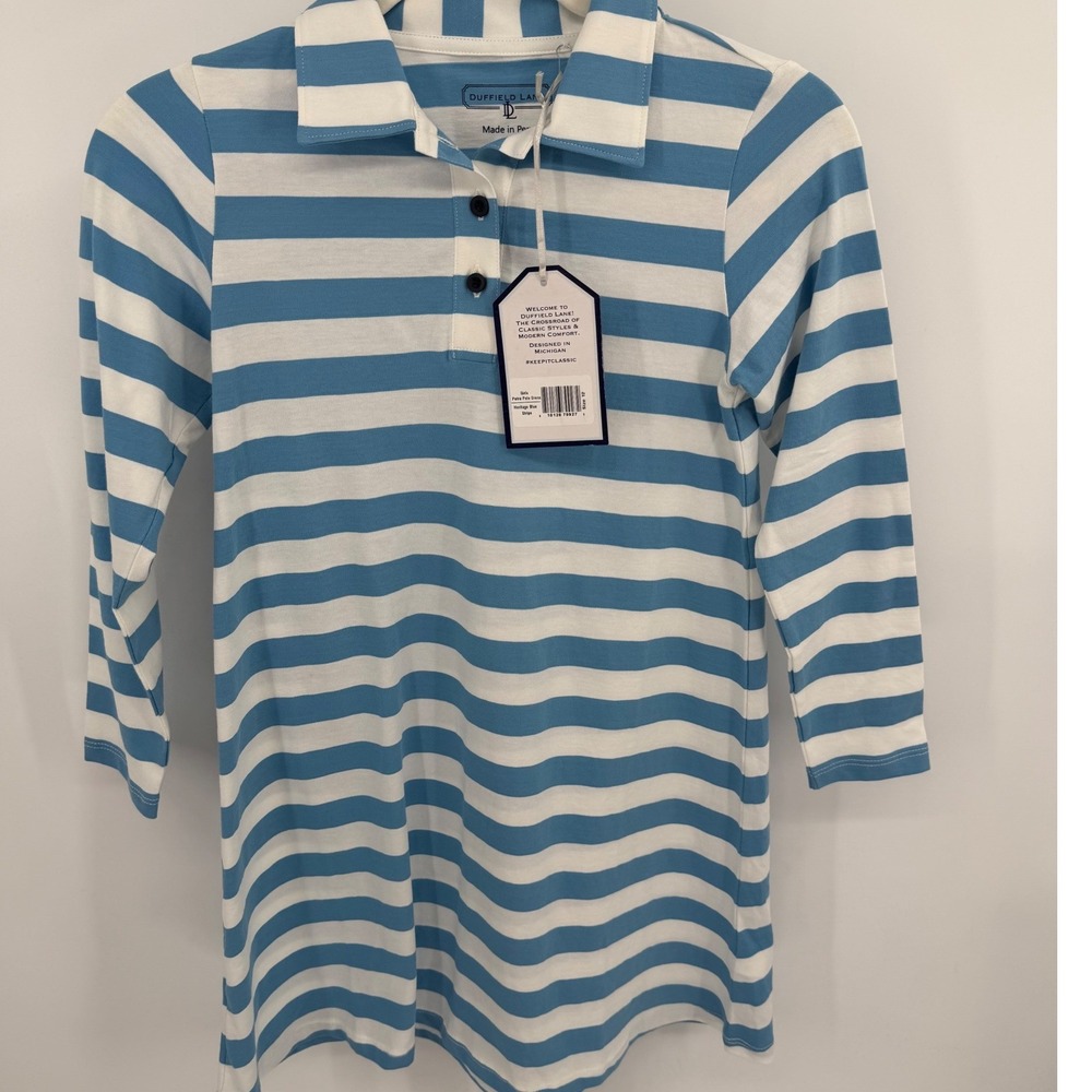 Duffield Lane NWT Girls Size 12 Petra Polo Dress Blue Stripe Heart Elbow Patches